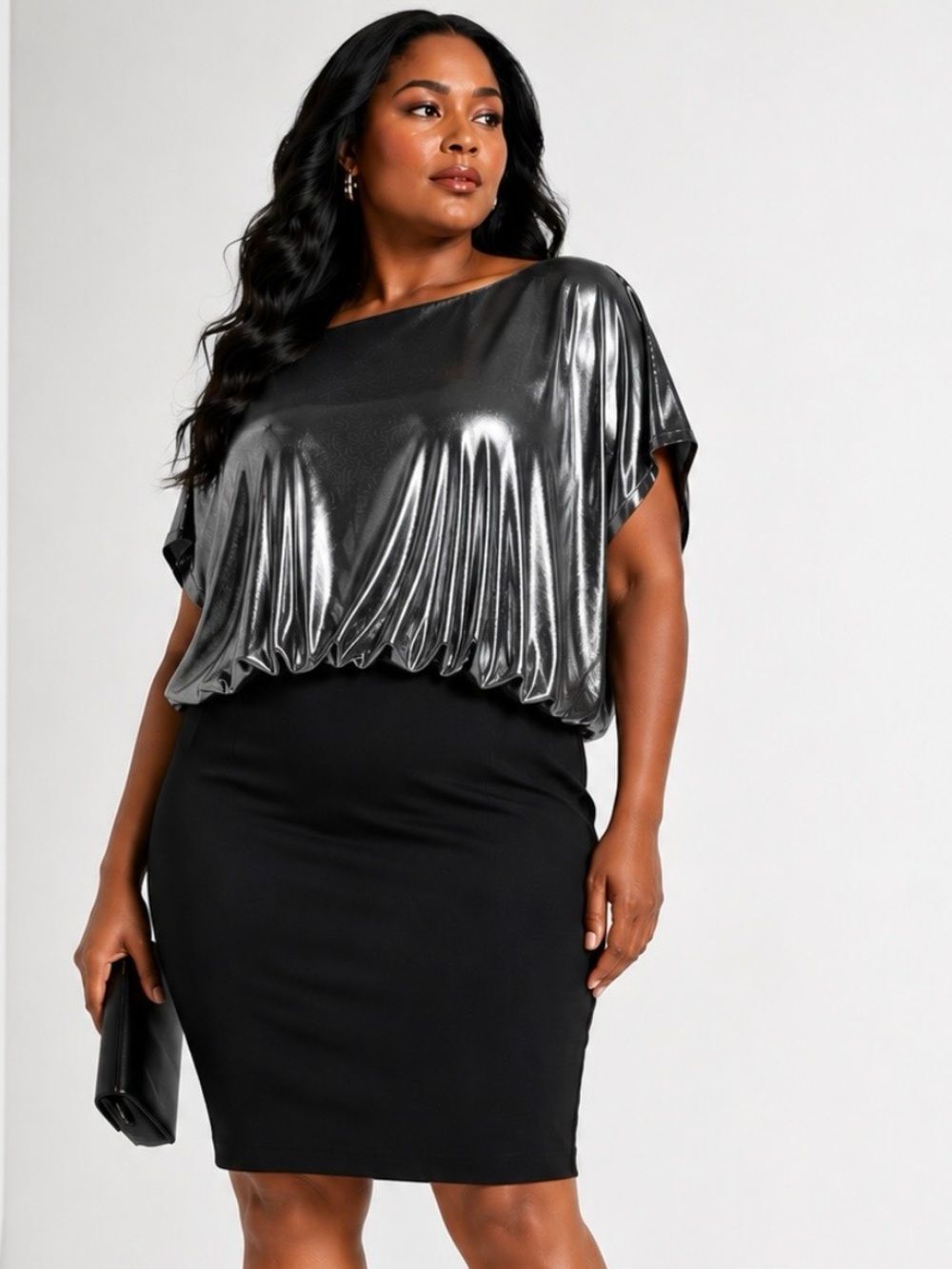 ADRIANNA PAPELL Black and Silver Evening Dress Size 18W